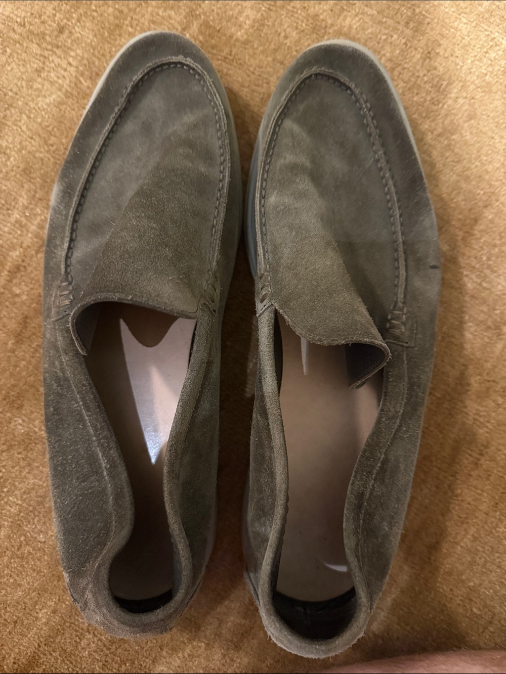 Loro Piana Olive Green Suede Slip-On Loafers